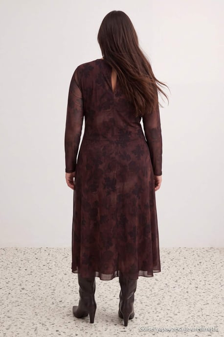 Trendyol Curve Dames Bruin Met grafische print Maxi Lang A-lijn Grote maten Jurk - Image 3