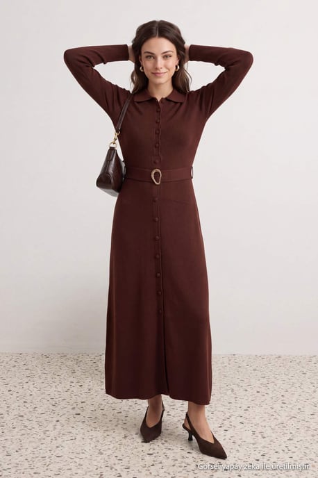 Trendyol Modest Dam Brun Enfärgad Maxi Lång A-linje Modest Klänningar - Image 5