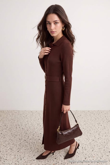 Trendyol Modest Dam Brun Enfärgad Maxi Lång A-linje Modest Klänningar - Image 6
