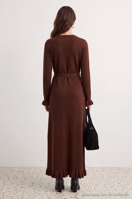 Trendyol Modest Dam Brun Enfärgad Maxi Lång Etuimodell Modest Klänningar - Image 3
