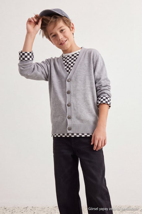 TRENDYOLKIDS Jongens Grijs Effen Driekwart mouw Regular fit Vesten - Image 1