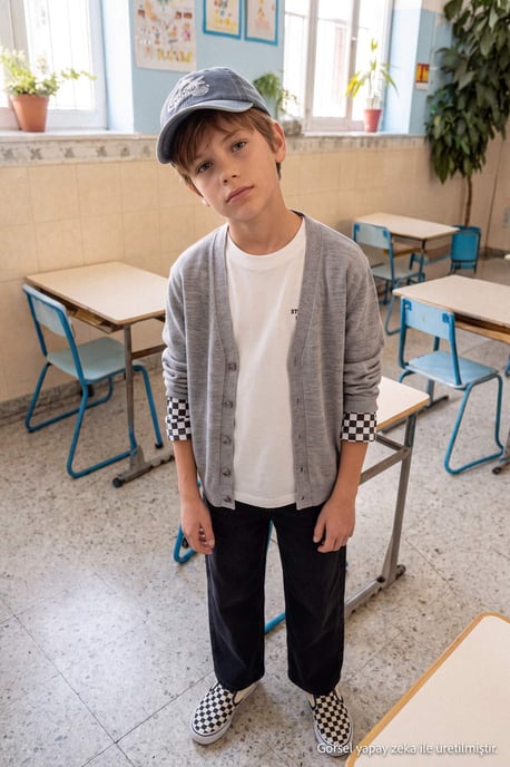 TRENDYOLKIDS Jongens Grijs Effen Driekwart mouw Regular fit Vesten - Image 2