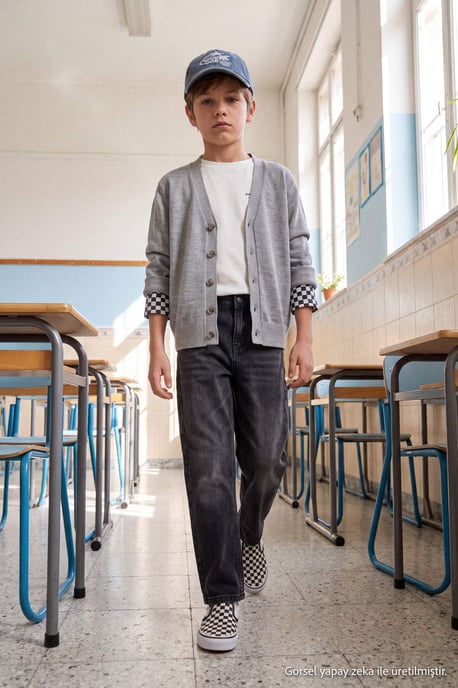 TRENDYOLKIDS Jongens Grijs Effen Driekwart mouw Regular fit Vesten - Image 3