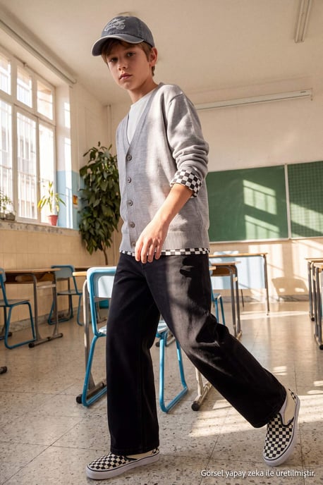 TRENDYOLKIDS Jongens Grijs Effen Driekwart mouw Regular fit Vesten - Image 6