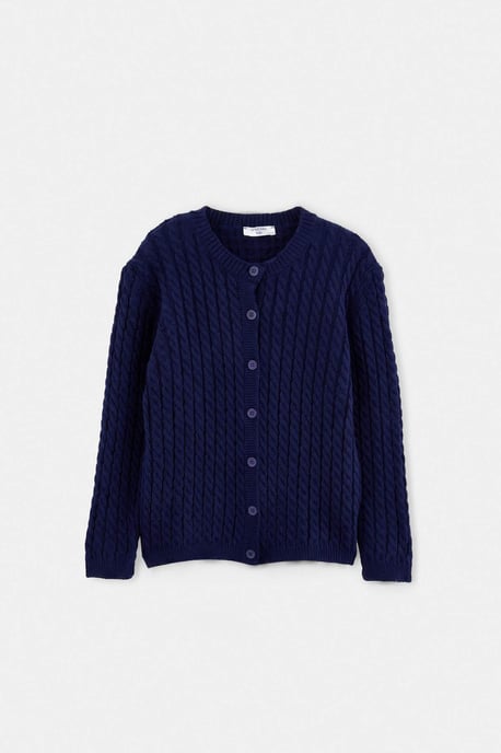 TRENDYOLKIDS Girls Dark blue Cable knit Long Regular fit Cardigans - Image 3