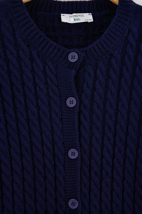 TRENDYOLKIDS Girls Dark blue Cable knit Long Regular fit Cardigans - Image 4