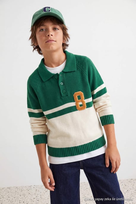 TRENDYOLKIDS Jongens Groen Effen Lang, Regular fit Truien - Image 1