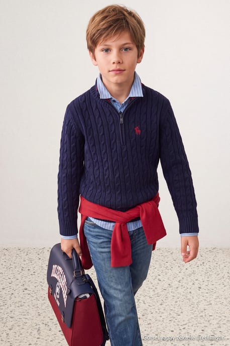 TRENDYOLKIDS Jongens Donkerblauw Effen Lang, Regular fit Truien - Image 1