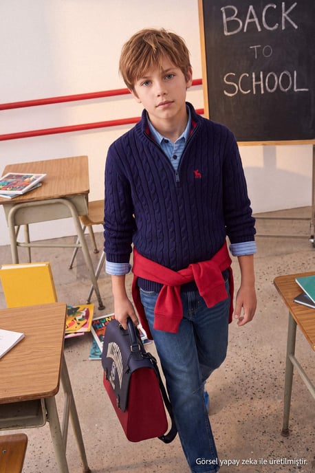 TRENDYOLKIDS Jongens Donkerblauw Effen Lang, Regular fit Truien - Image 2
