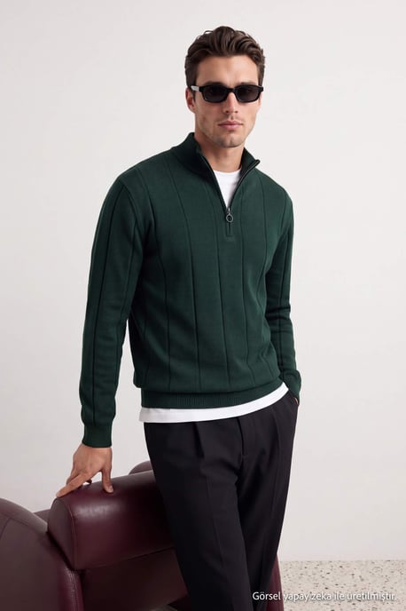 TRENDYOL MAN Men's Khaki Striped Long Regular fit Sweaters - Image 6