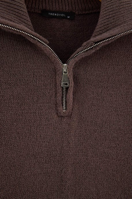 TRENDYOL MAN Men's Brown Plain Long Regular fit Sweaters - Image 2