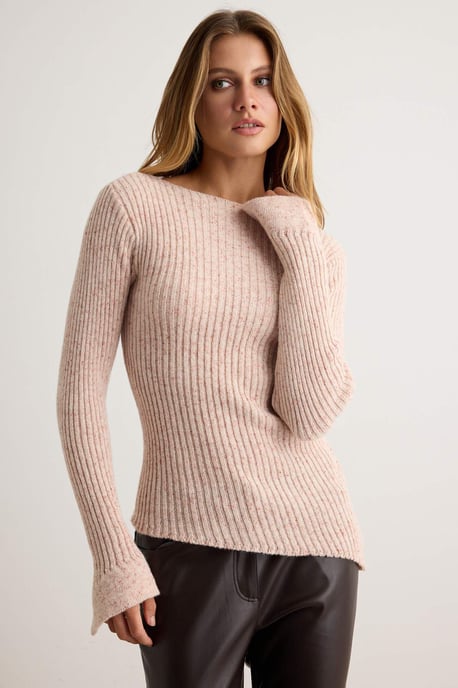 TRENDYOLMİLLA Women's Beige Plain Long Fitted Sweaters - Image 1