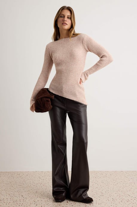 TRENDYOLMİLLA Women's Beige Plain Long Fitted Sweaters - Image 4