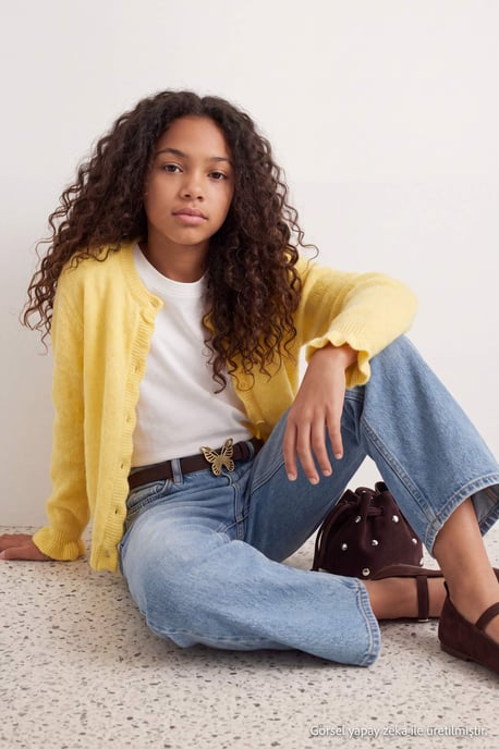 TRENDYOLKIDS Flickor Gul Enfärgad Lång, Figursydd Cardigans - Image 2