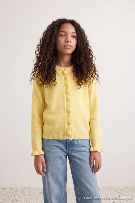 TRENDYOLKIDS Flickor Gul Enfärgad Lång, Figursydd Cardigans - Image 3