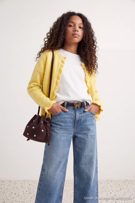 TRENDYOLKIDS Flickor Gul Enfärgad Lång, Figursydd Cardigans - Image 4