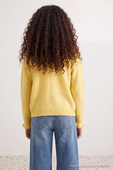 TRENDYOLKIDS Flickor Gul Enfärgad Lång, Figursydd Cardigans - Image 6