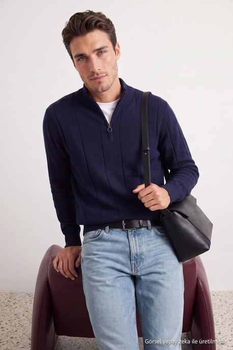 TRENDYOL MAN Men's Dark blue Striped Long Regular fit Sweaters - Image 1