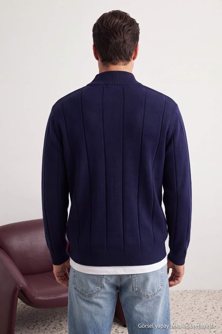 TRENDYOL MAN Men's Dark blue Striped Long Regular fit Sweaters - Image 4