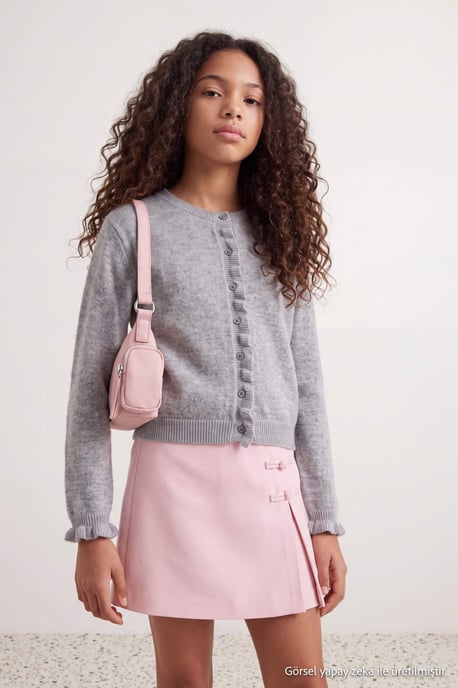 TRENDYOLKIDS Flickor Grå Enfärgad Lång, Figursydd Cardigans - Image 2