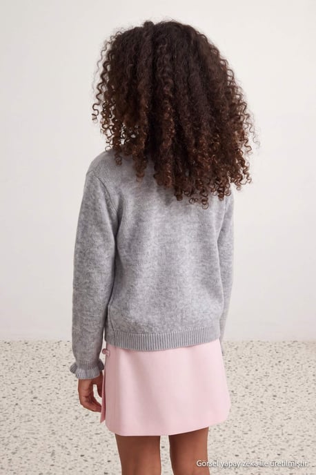 TRENDYOLKIDS Flickor Grå Enfärgad Lång, Figursydd Cardigans - Image 3