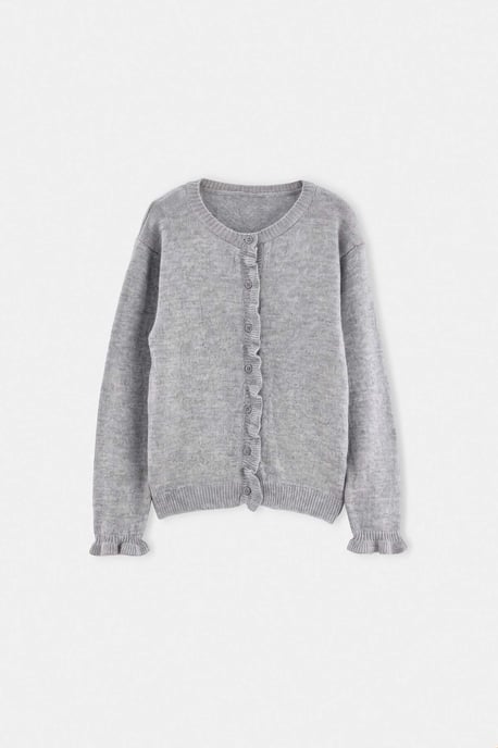TRENDYOLKIDS Flickor Grå Enfärgad Lång, Figursydd Cardigans - Image 4