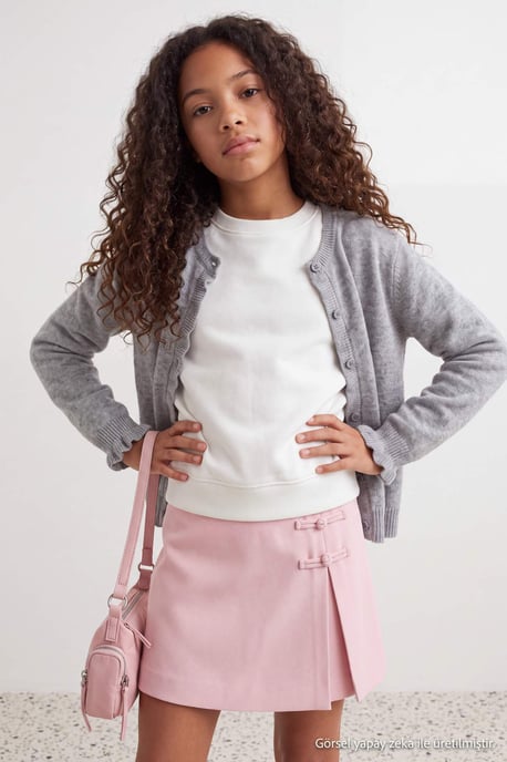 TRENDYOLKIDS Flickor Grå Enfärgad Lång, Figursydd Cardigans - Image 6