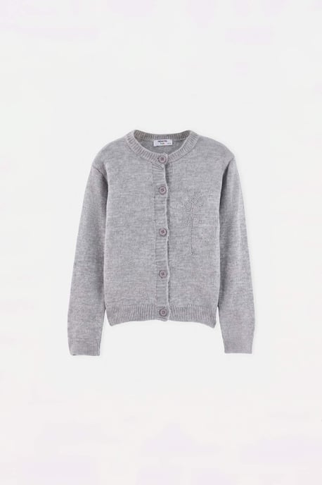 TRENDYOLKIDS Flickor Grå Broderad Lång, Oversize Cardigans - Image 3