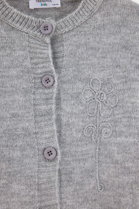TRENDYOLKIDS Flickor Grå Broderad Lång, Oversize Cardigans - Image 4