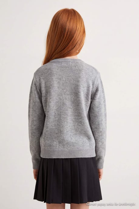 TRENDYOLKIDS Flickor Grå Broderad Lång, Oversize Cardigans - Image 6