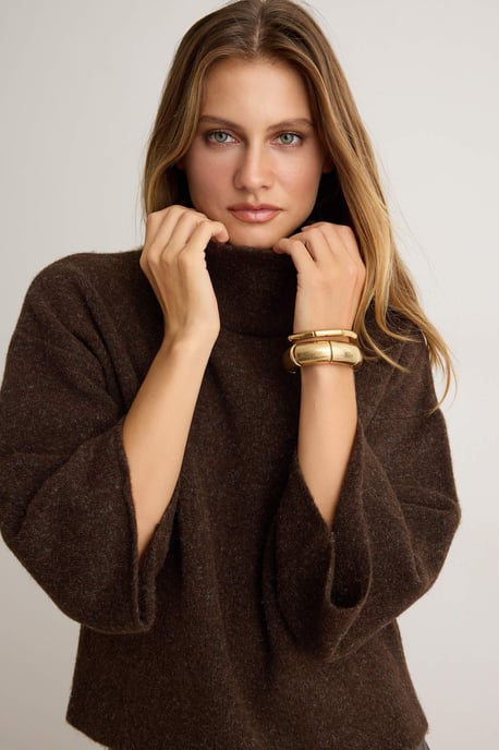 TRENDYOLMİLLA Women's Brown Plain Long Loose Sweaters - Image 4
