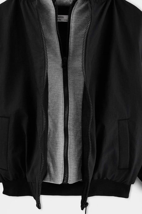 TRENDYOLKIDS Boys Black Plain Oversize Winter Jackets - Image 2