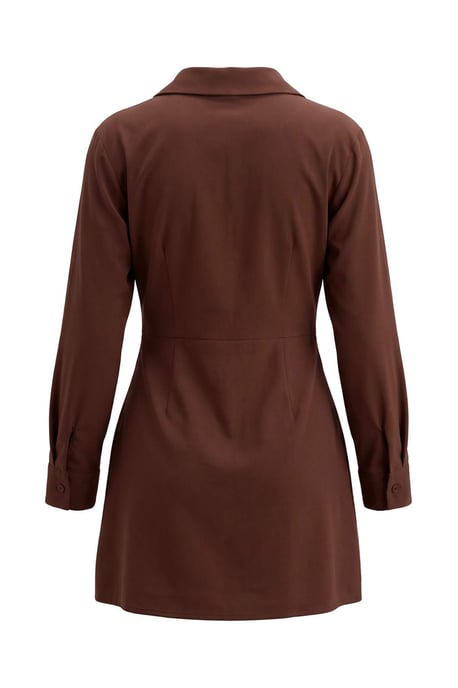 TRENDYOLMİLLA Dam Brun Enfärgad Kort / Mini Lång Skjortklänning Klänningar - Image 3