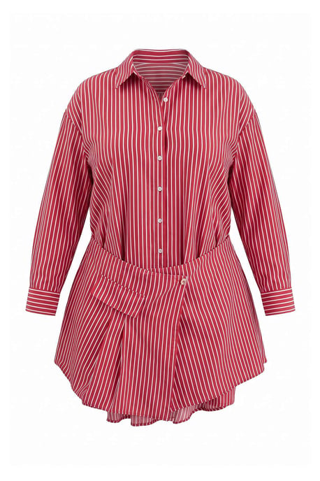 Trendyol Curve Women's Burgundy Striped Short / Mini Long A-line Plus Size Dress - Image 4