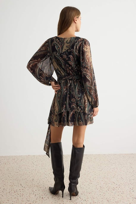 TRENDYOLMİLLA Dam Khaki Blommig Kort / Mini Lång Skater Klänningar - Image 3