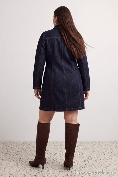 Trendyol Curve Dam Blå Enfärgad Kort / Mini Lång Bodycon Stora storlekar Klänning - Image 3