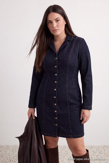 Trendyol Curve Dam Blå Enfärgad Kort / Mini Lång Bodycon Stora storlekar Klänning - Image 6