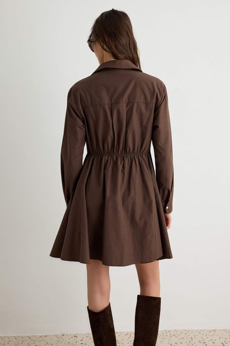 TRENDYOLMİLLA Dames Bruin Effen Kort / Mini Lang Blousejurk Jurken - Image 3