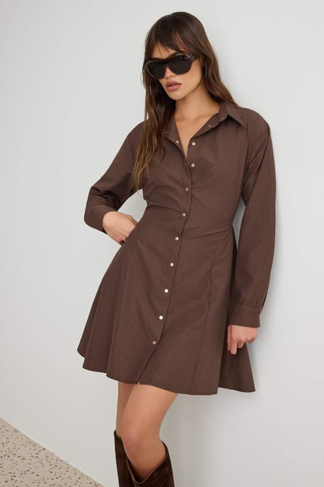 TRENDYOLMİLLA Dames Bruin Effen Kort / Mini Lang Blousejurk Jurken - Image 4