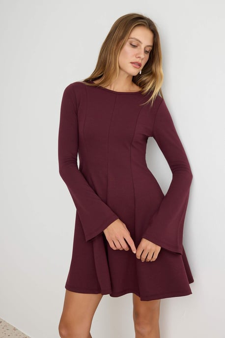 TRENDYOLMİLLA Dames Paars Effen Kort / Mini Lang Skater Jurken - Image 4