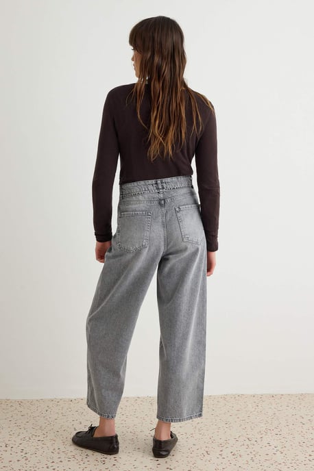 TRENDYOLMİLLA Women's Gray Plain Barrel High Waist Jeans - Image 3