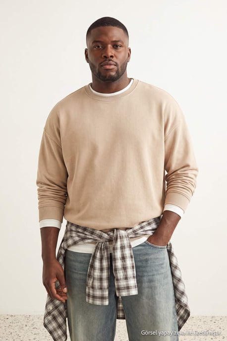 TRENDYOL MAN Men's Gray Plain Long Oversize Plus Size Sweatshirts - Image 1
