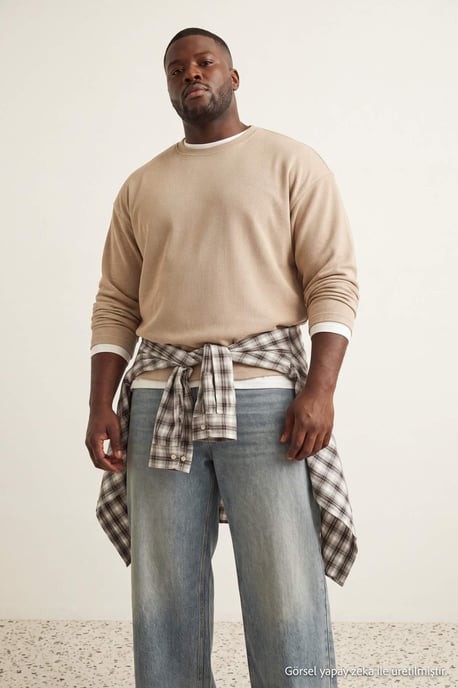TRENDYOL MAN Men's Gray Plain Long Oversize Plus Size Sweatshirts - Image 2