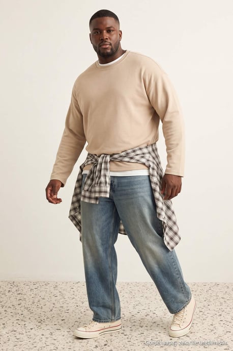 TRENDYOL MAN Men's Gray Plain Long Oversize Plus Size Sweatshirts - Image 6