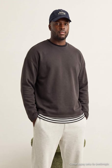 TRENDYOL MAN Men's Gray Plain Long Oversize Plus Size Sweatshirts - Image 6