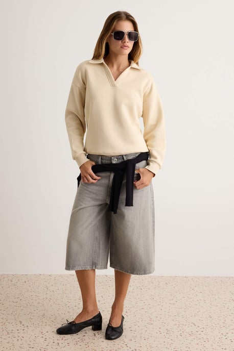 TRENDYOLMİLLA Women's Gray Plain Long Oversize Sweatshirts - Image 4
