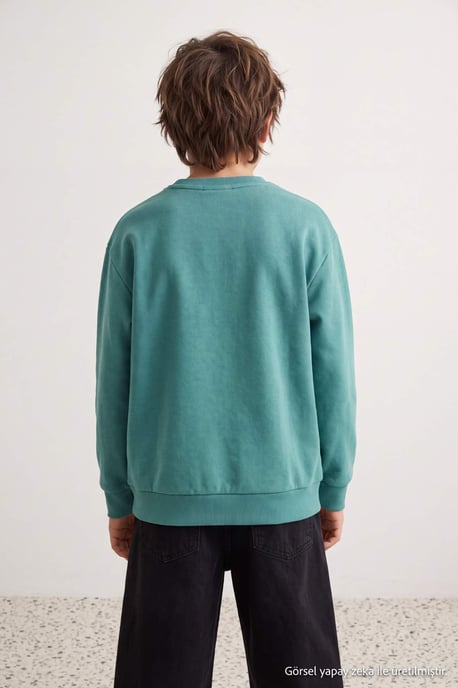 TRENDYOLKIDS Boys Green Graphic Long Regular fit Sweatshirts - Image 2