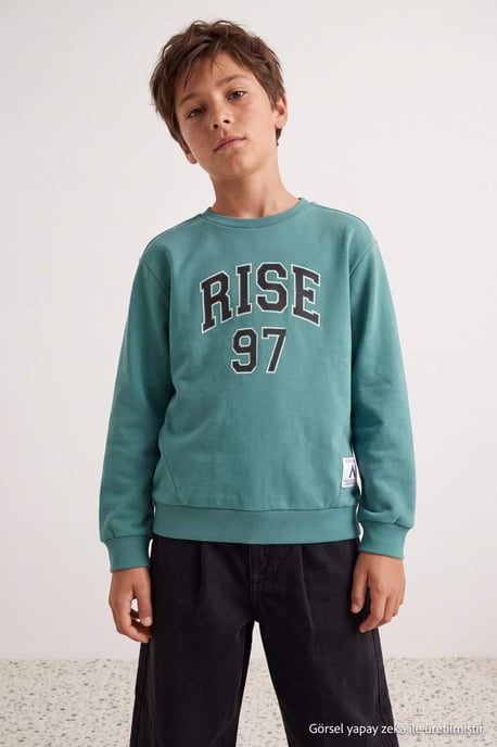 TRENDYOLKIDS Boys Green Graphic Long Regular fit Sweatshirts - Image 3