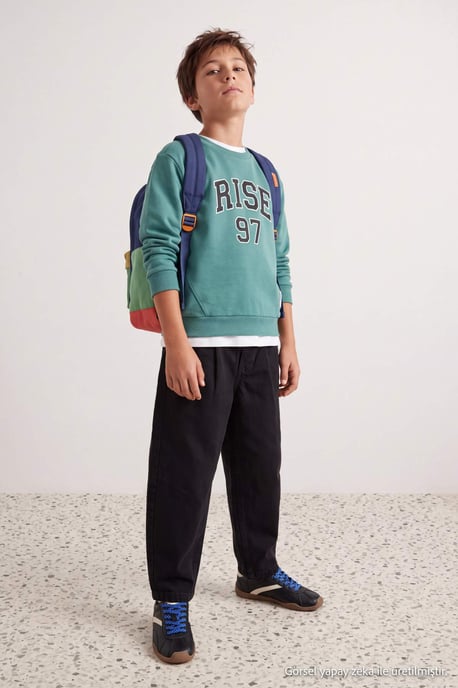 TRENDYOLKIDS Boys Green Graphic Long Regular fit Sweatshirts - Image 4