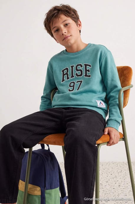 TRENDYOLKIDS Boys Green Graphic Long Regular fit Sweatshirts - Image 6